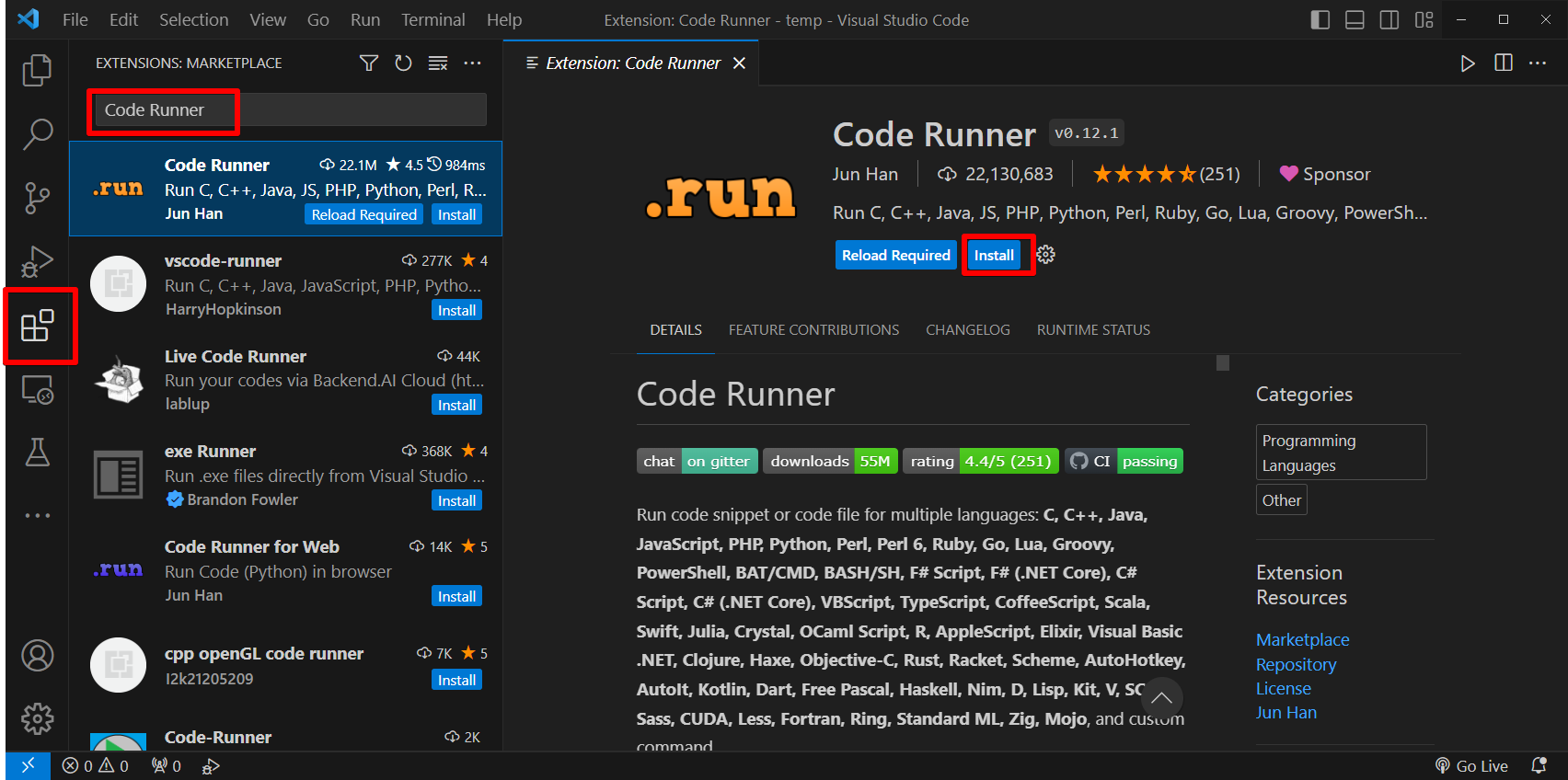 Installing Code Runner