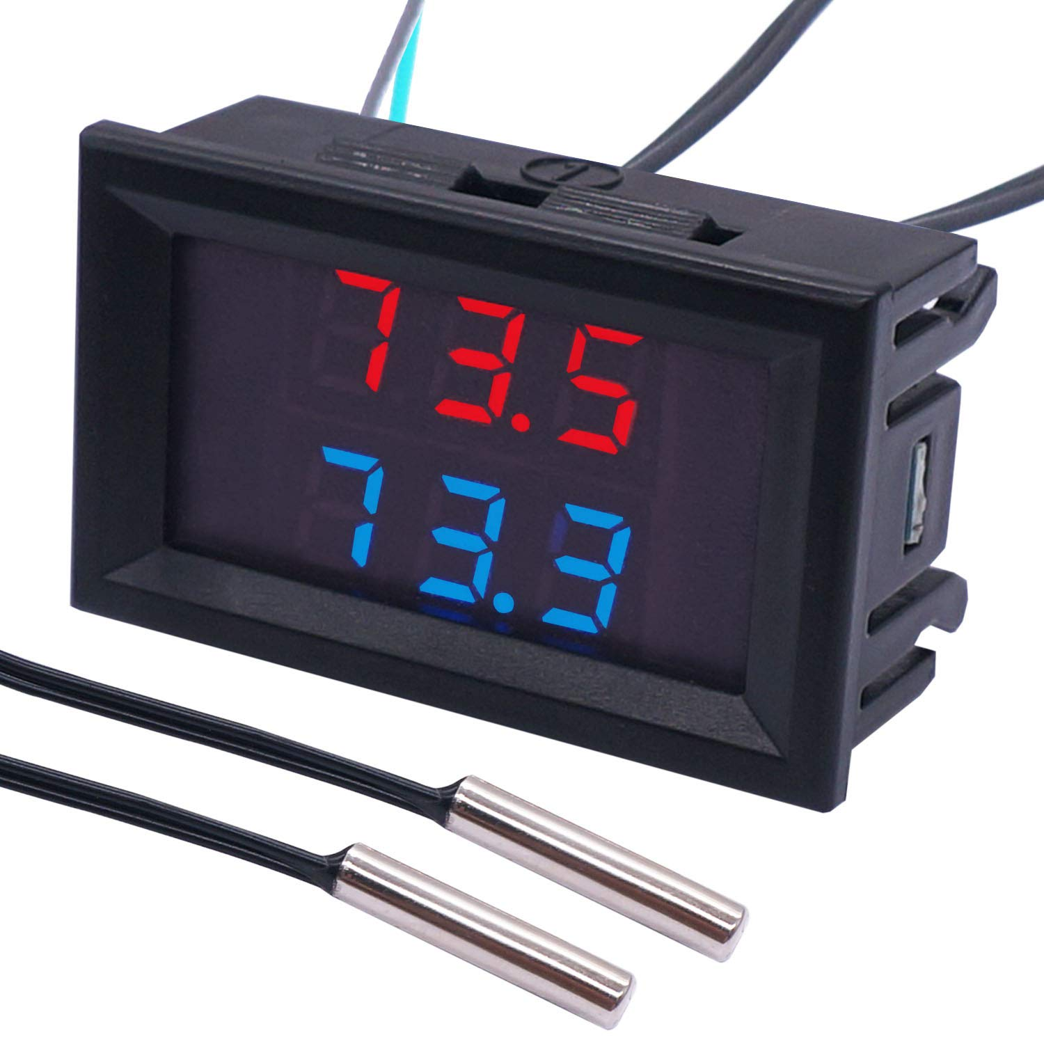 Digital thermometer display with temperature reading and battery indicator