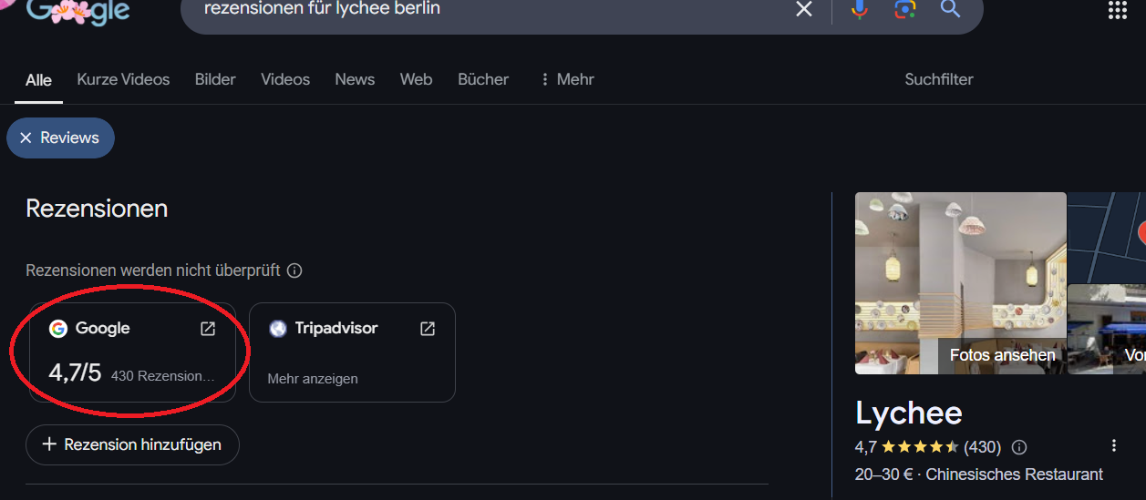 Klicken Sie dann auf das Google-Symbol, um nur Google Rezensionen zu laden.