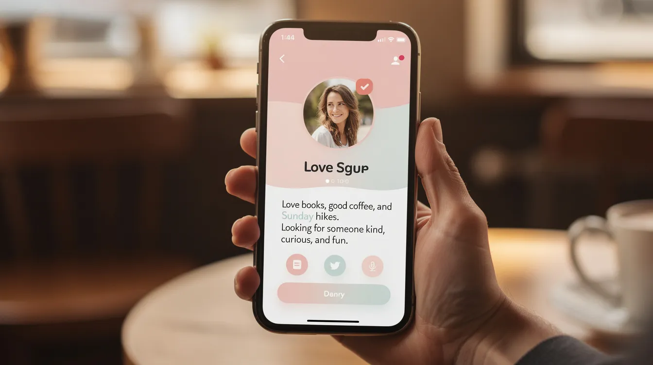 The image depicts a dating app bio filled with personal details, showcasing the user's interests and relationship goals, emphasizing the search for just one person for a committed relationship. It highlights their desire for shared values and experiences, aiming to connect with someone who shares the same outlook on love and life.