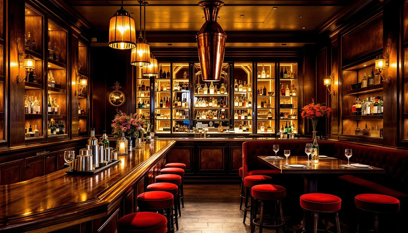 Et indbydende interiør i The Old Fashioned Bar, der viser en hyggelig atmosfære for drinks og cocktails.
