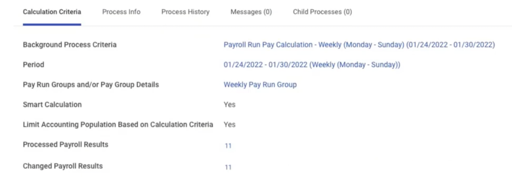 List of criteria needed to create Workday Payroll calculation