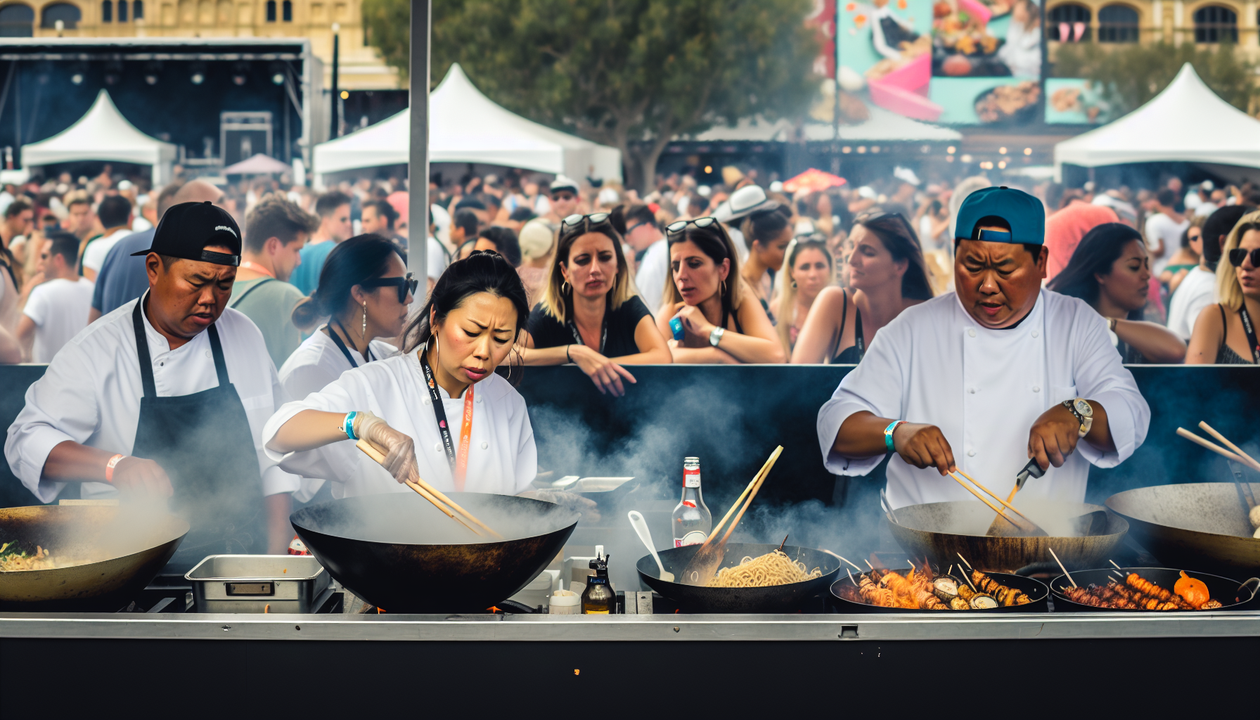 Chefs preparing Asian street food at the festival