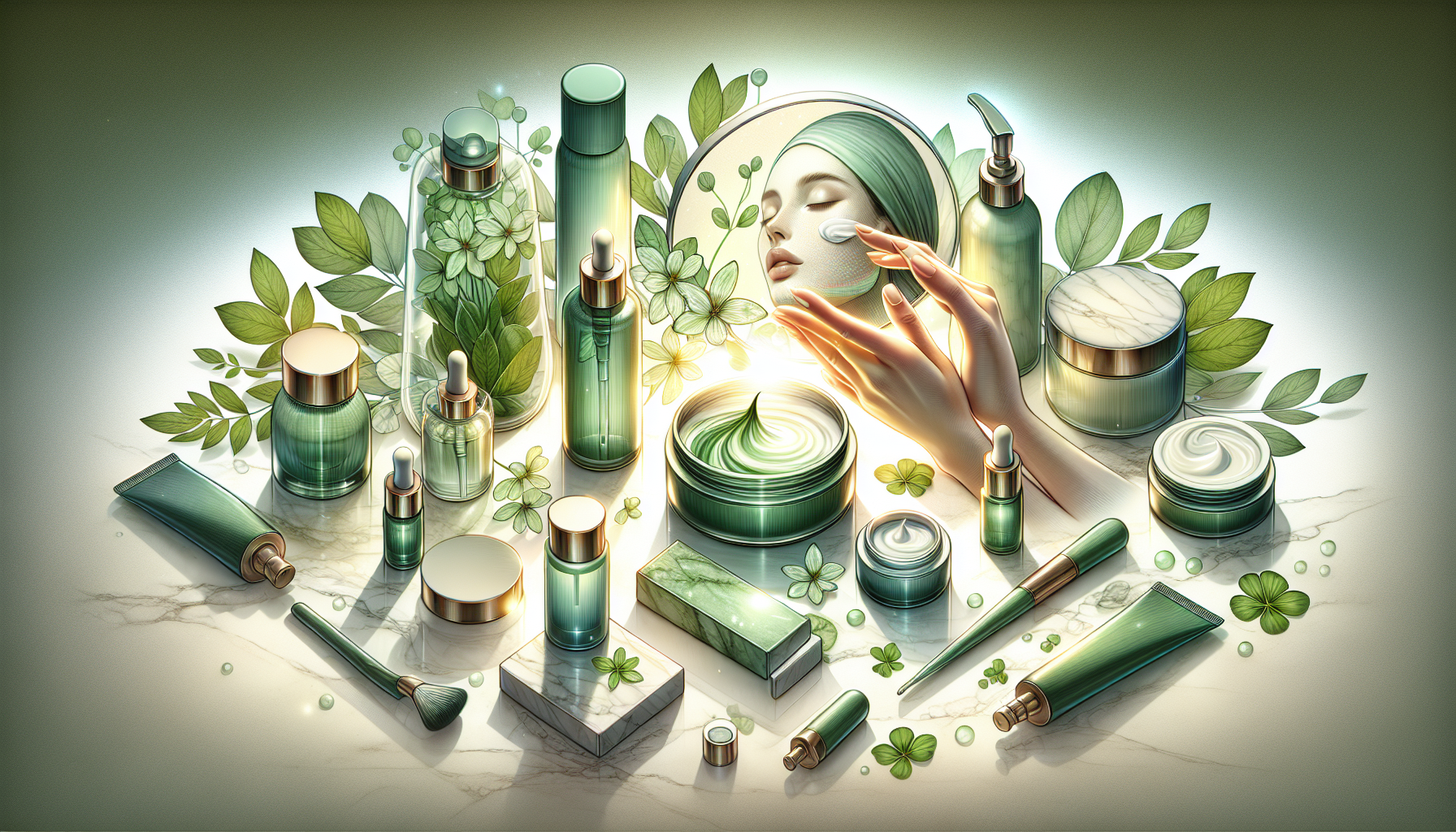 Illustration of skincare routine with Centella Asiatica products