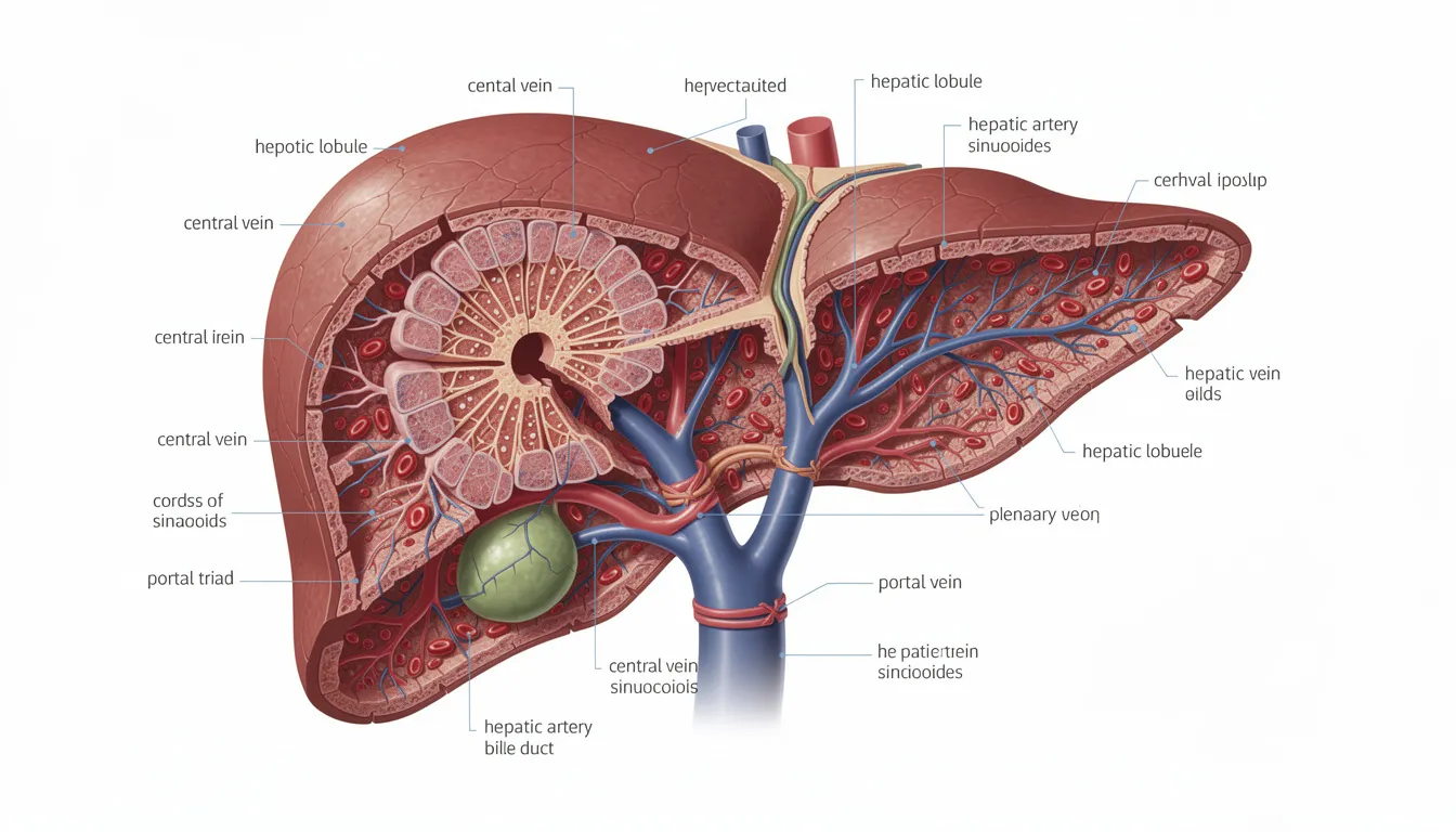 This scientific illustration depicts a healthy liver, showcasing its cells and blood vessels, highlighting the organ&rsquo;s vital role in health and metabolism. The image emphasizes the importance of liver function in relation to nicotinamide adenine dinucleotide (NAD+) and the potential benefits of NMN supplementation for overall health.