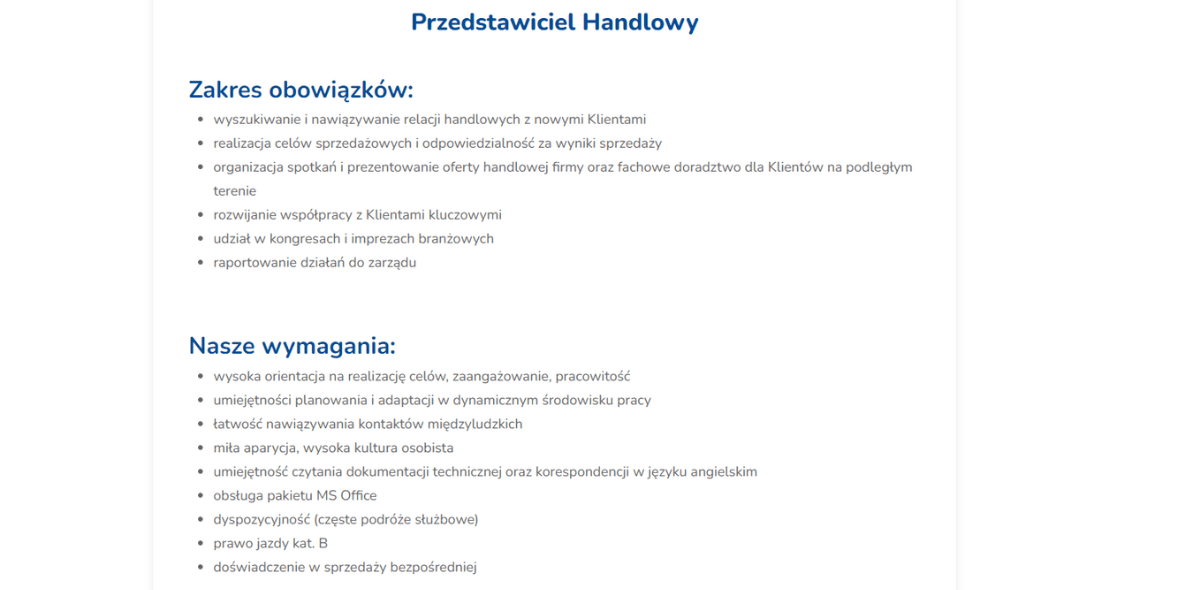 Ogłoszenie z portalu Pracahandlowiec.pl