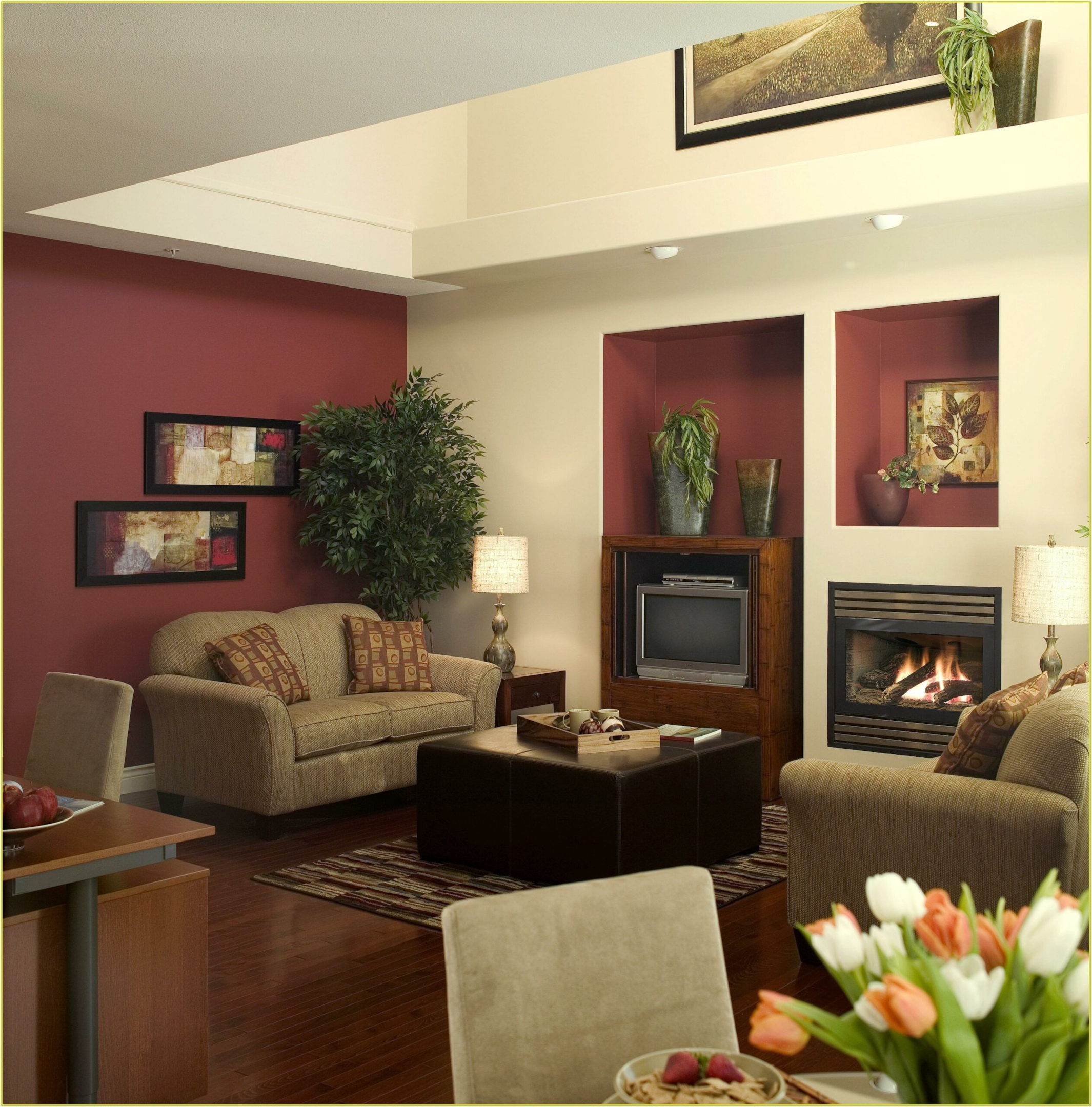 Beige walls and burgundy paint color
