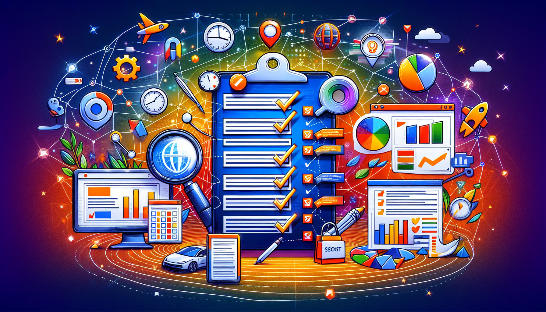 A visual representation of a site audit process using Ahrefs tools.