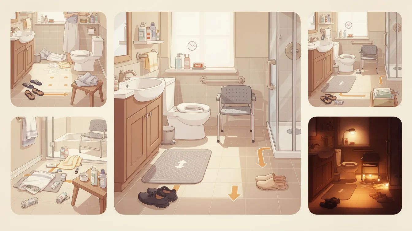 A clutter-free bathroom floor to ensure safety for elderly individuals.