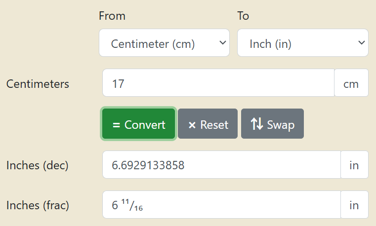 Cm to inches converter can facilitate our conversion.