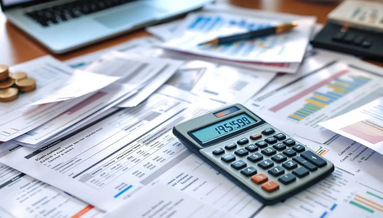 The image displays a collection of tax documents alongside a calculator, illustrating the concept of deferred tax benefits related to variable annuities. The scene suggests careful financial planning and the importance of understanding tax implications in managing annuity payments.