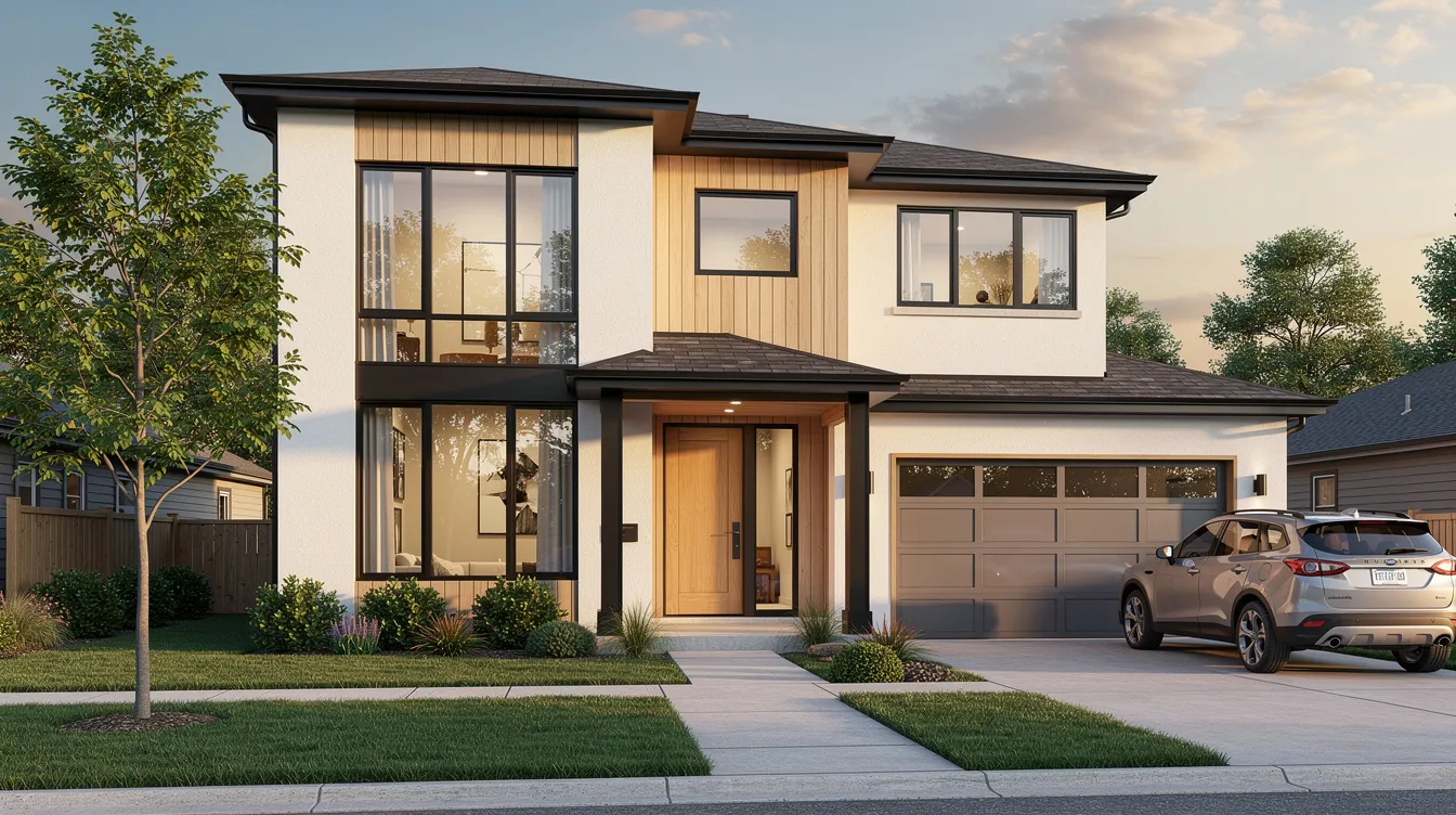The image depicts a contemporary family home in a suburban neighborhood, showcasing a well-maintained exterior with modern architectural features. This inviting residence reflects the essence of family life, which may be relevant in discussions about family law matters, such as child custody and divorce proceedings in Costa Mesa.