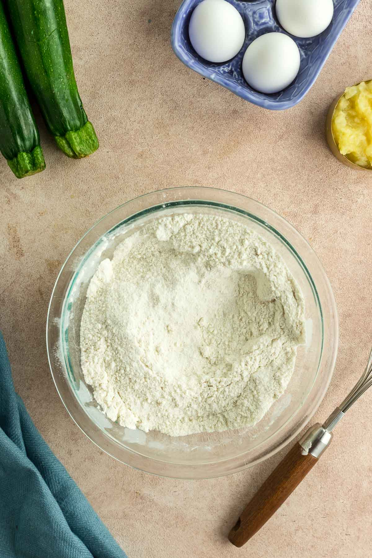 bowl of zucchini bread dry ingredients 