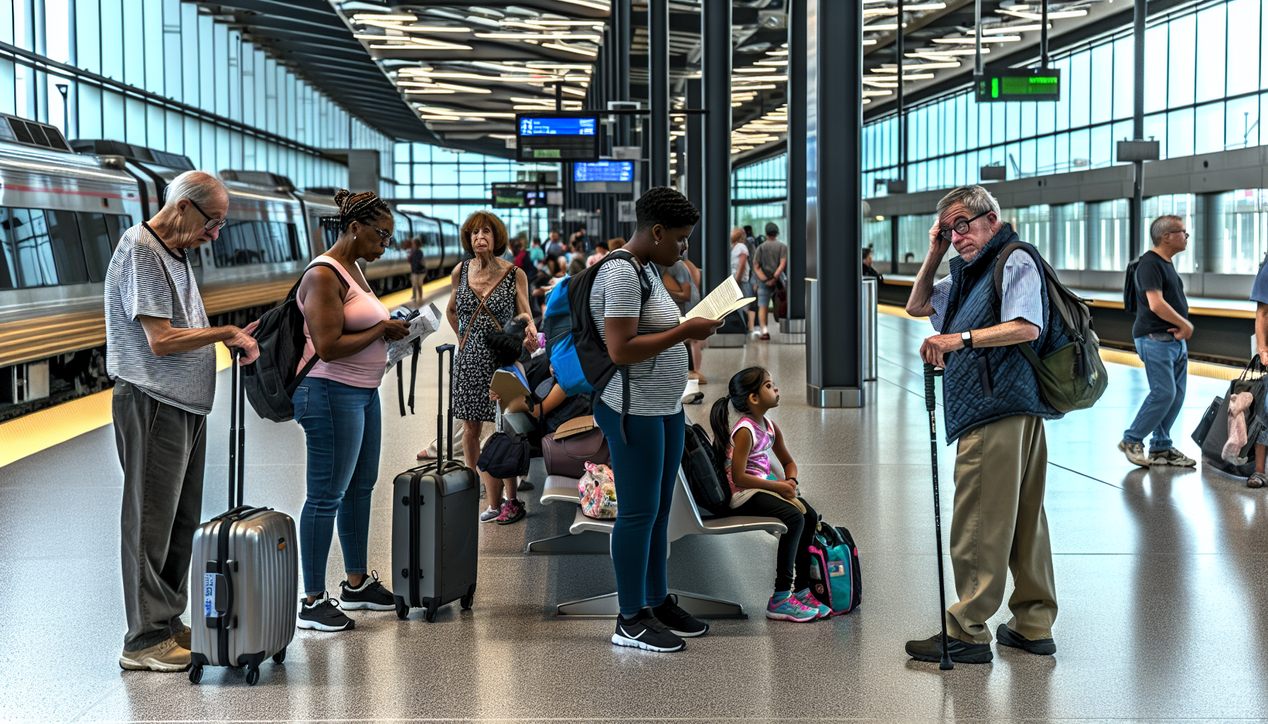 Passengers at the airport station waiting for the train to Trenton