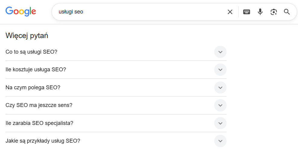 People Also Ask (PPA) - pytania użytkowników - przykład odpowiedzi zero-click searches.