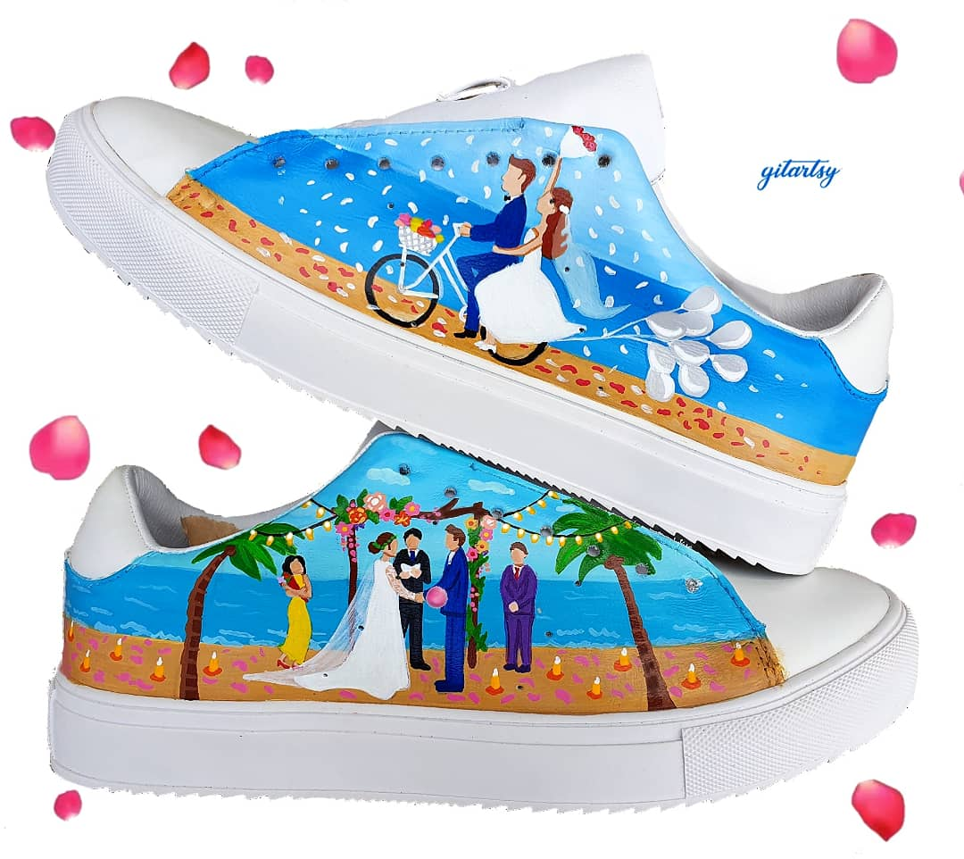 Beach wedding bridal sneakers - hand painted by Gitartsy 