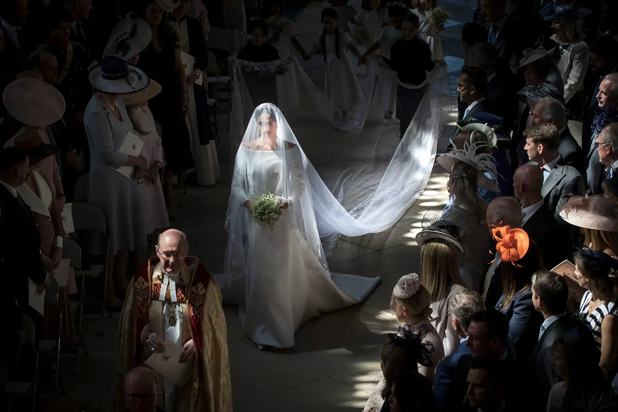 Meghan Markle walking down the aisle with veil on - Featuring Meghan Markle's Wedding Dress