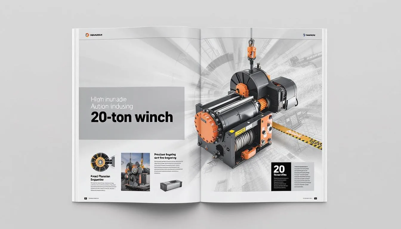 Key features of a 20 tons winch displayed in an informative graphic.