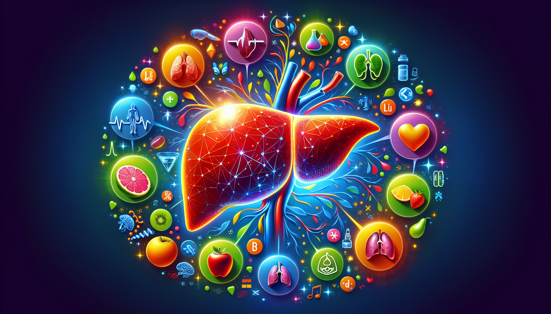 An artistic representation of liver health, highlighting blood sugar management and liver function.