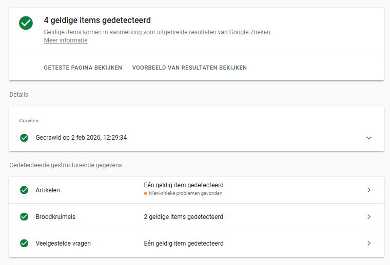De pagina AI in online marketing bekeken vanuit Google Rich Results.