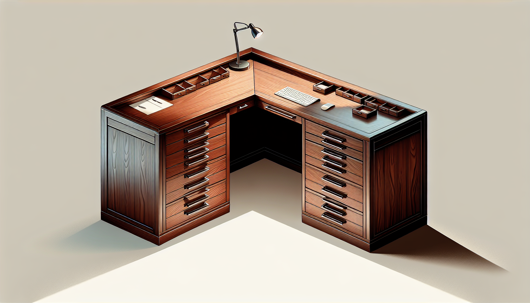 Biurko narożne z szufladami dla organizacji przestrzeni pracy