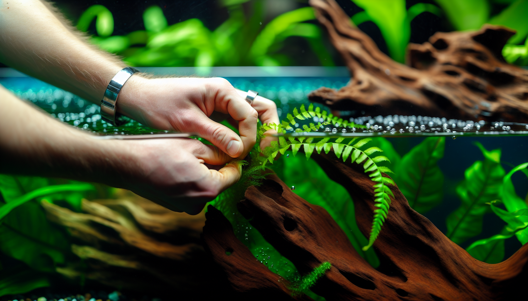 Attaching Java Fern to driftwood in an aquarium