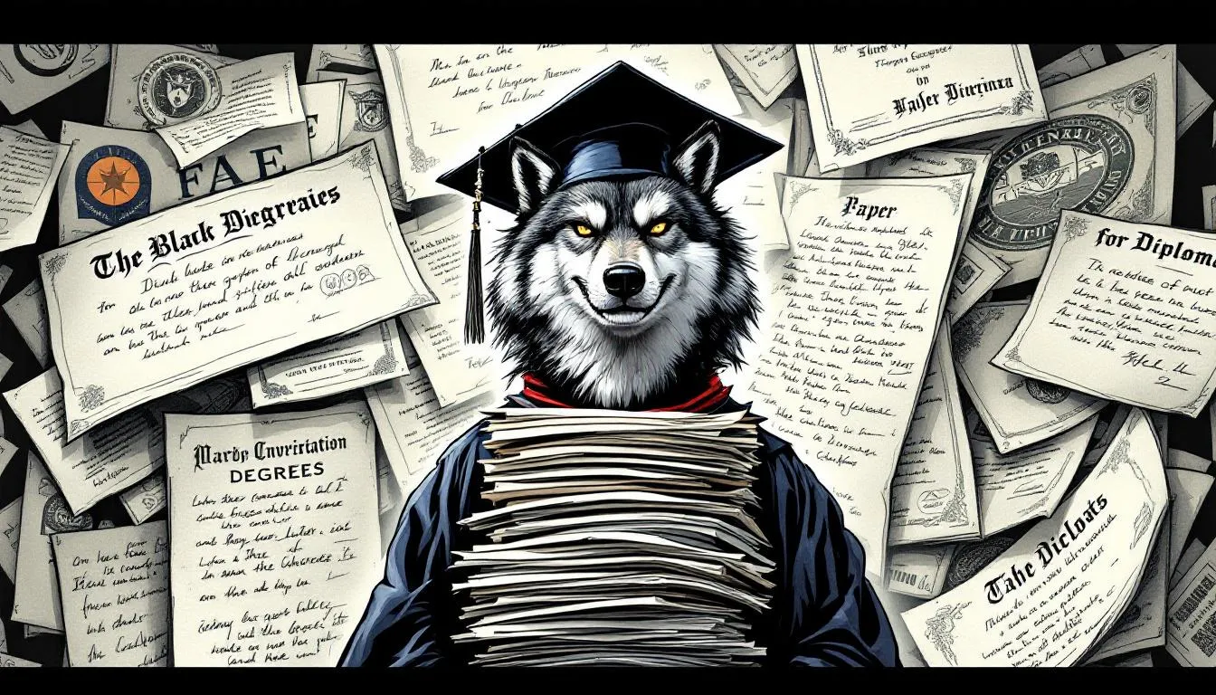 Una lupa sobre un título universitario, simbolizando la verificación de autenticidad.
