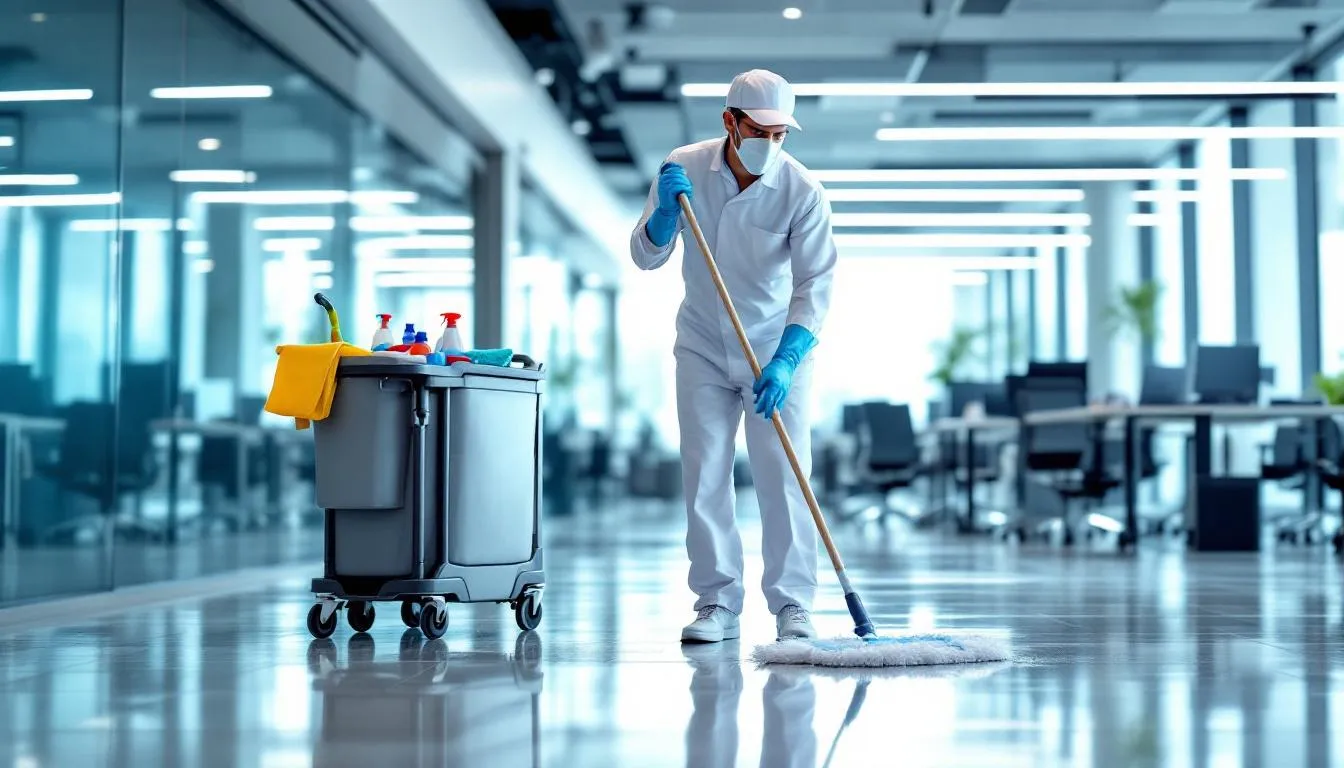 The image showcases a friendly team of experienced NDIS cleaners providing professional cleaning services tailored to meet the specific needs of NDIS participants. They are seen using various cleaning supplies to ensure a clean living space, emphasizing their commitment to high-quality hygiene and support for individuals with limited mobility.