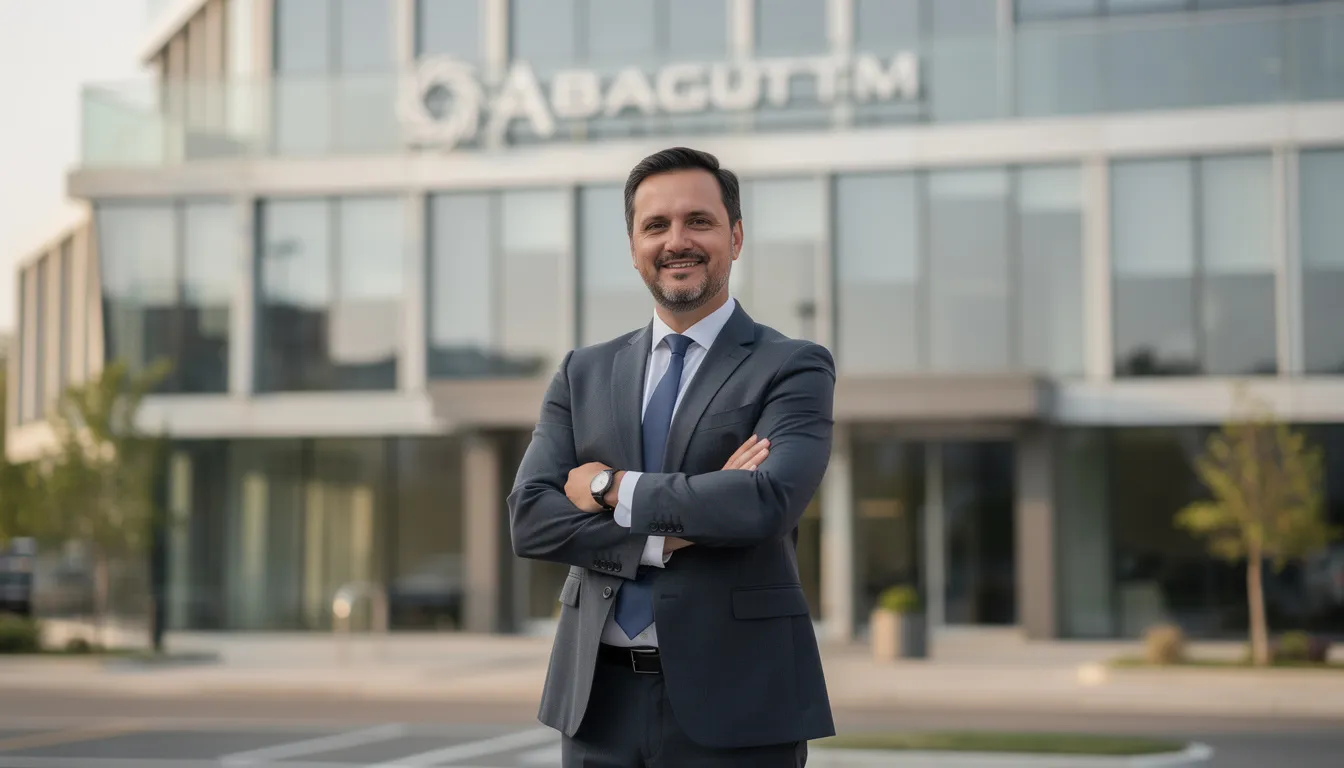 The image shows a confident business owner standing outside their company building with arms crossed, projecting assurance and success. This visual represents a strong figure in the realm of retirement planning, emphasizing the importance of informed decisions for future financial stability.