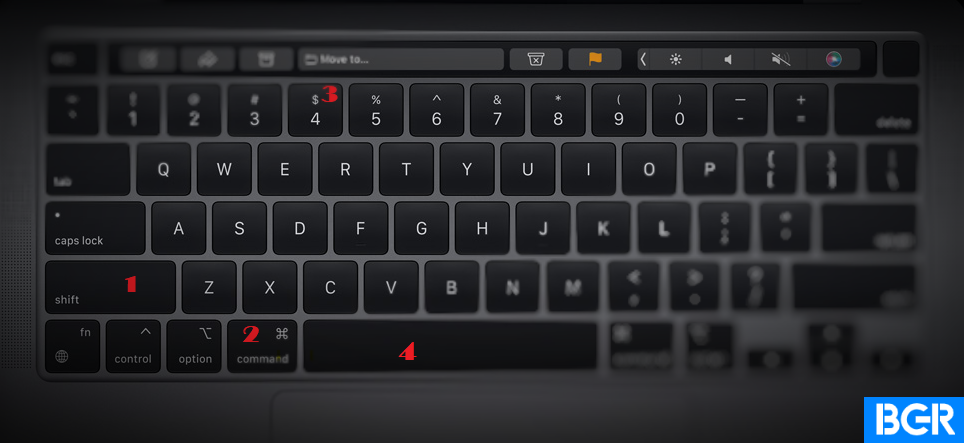 Press the keys labelled  1, 2, 3, 4 all at the same time to screenshot a window