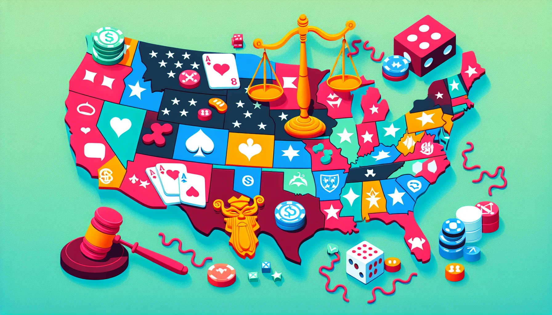 Illustration of the legal landscape of online gambling in the US