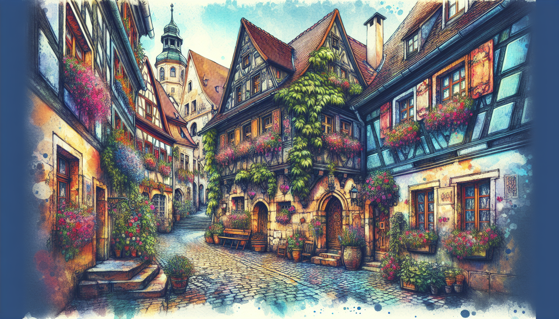 A whimsical illustration of hidden gems in Rothenburg ob der Tauber.
