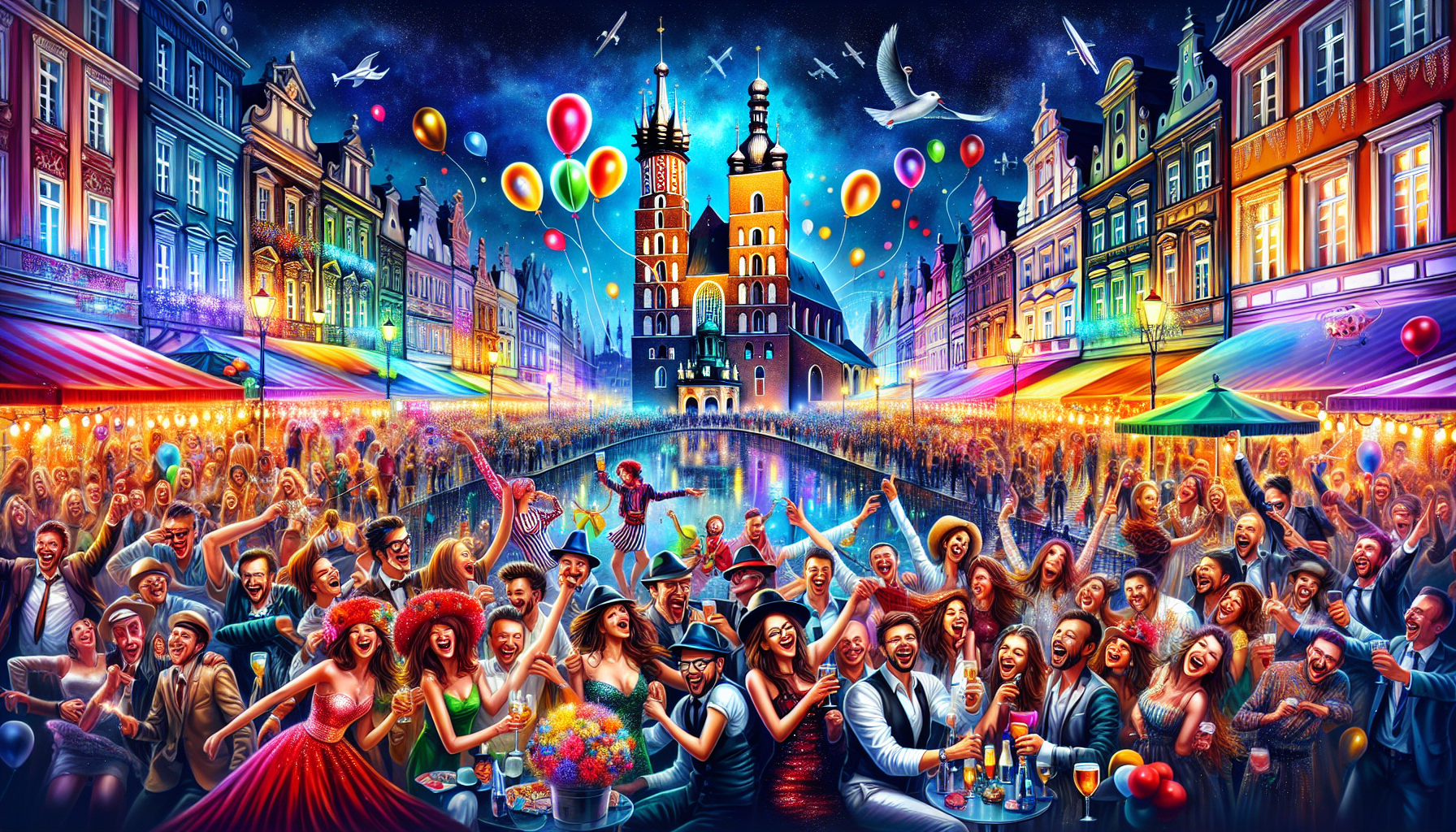 En livlig illustration, der viser Polens skønhed som en JGA-destination.