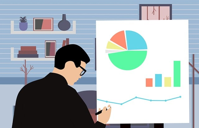a cartoon figure of a man doing a customer sales report