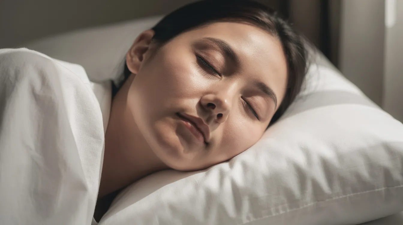 A person resting with eyes closed and head elevated on a pillow