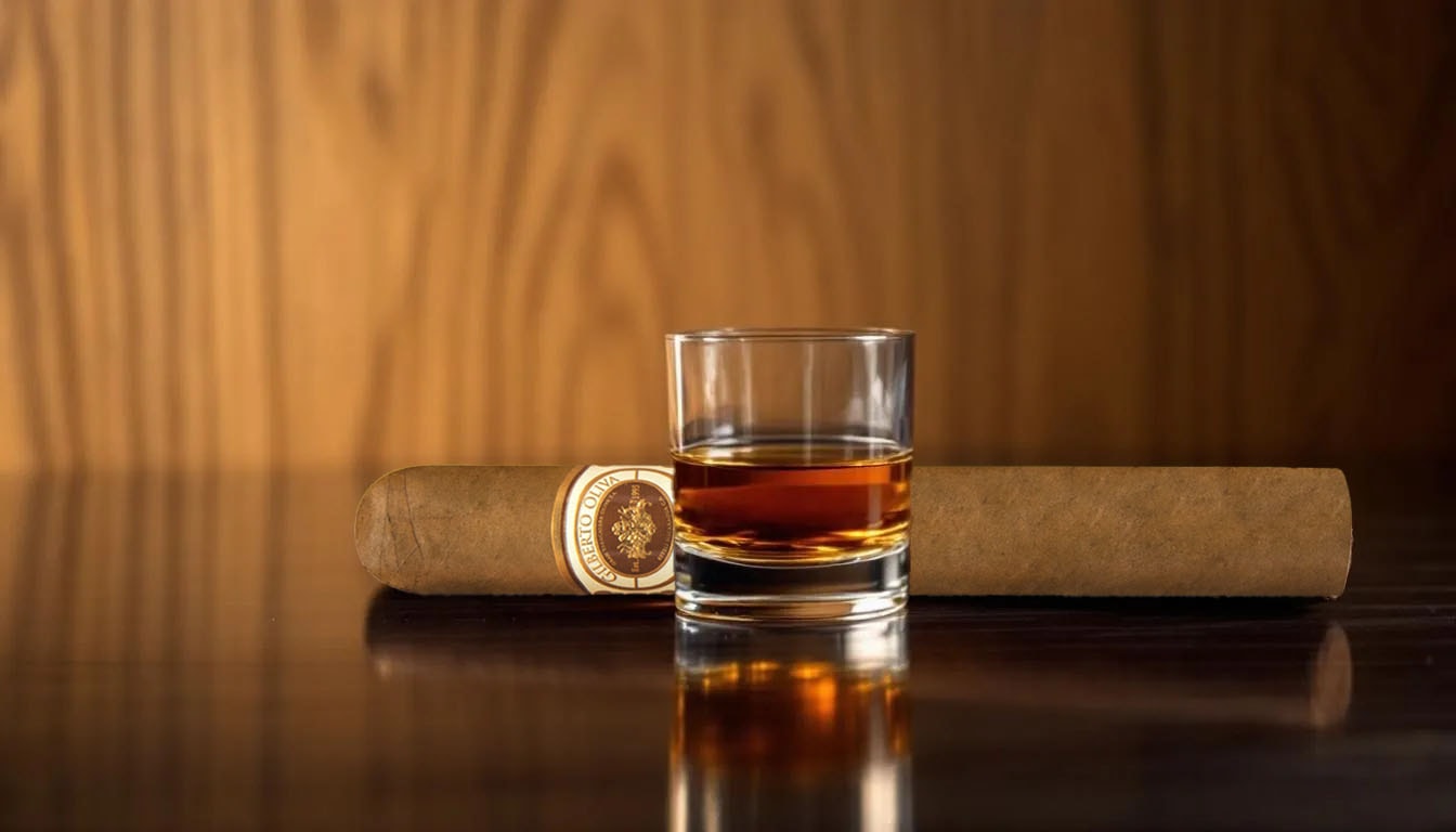 A beautifully arranged cigar with a rich flavor profile displayed with tasting notes.