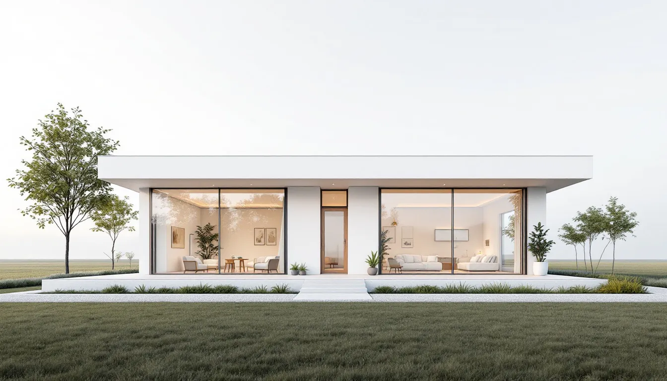 Een modern huis met witte kunststof kozijnen en grote glasoppervlakken, dat zorgt voor optimale thermische isolatie en energie efficiëntie. De hoogwaardige materialen en het stijlvolle ontwerp dragen bij aan de duurzaamheid en de uitstekende inbraakwerendheid van de woning.