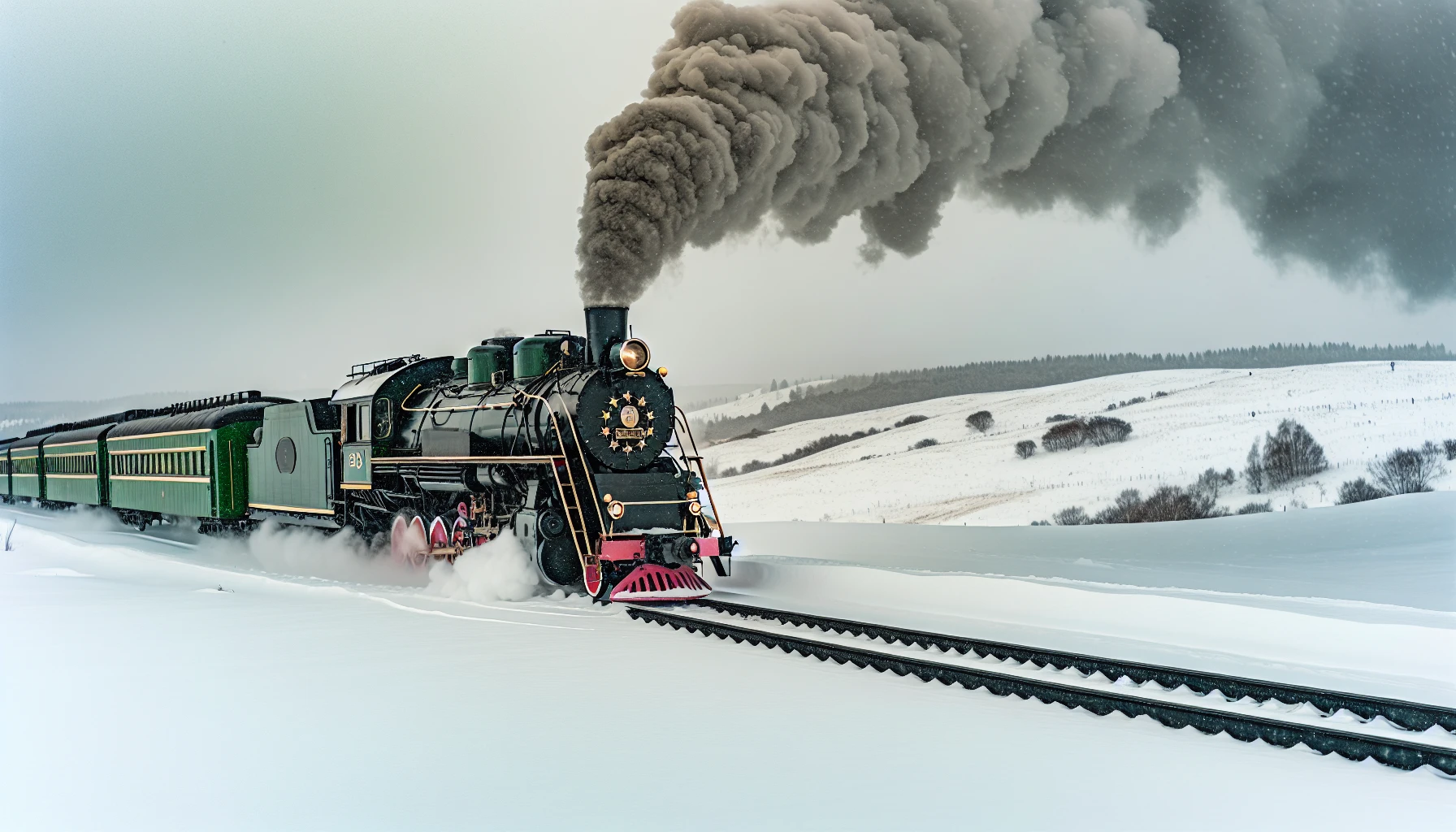 Mysteries of the Snow-Clad Orient Express: A vintage train in a snow-covered landscape