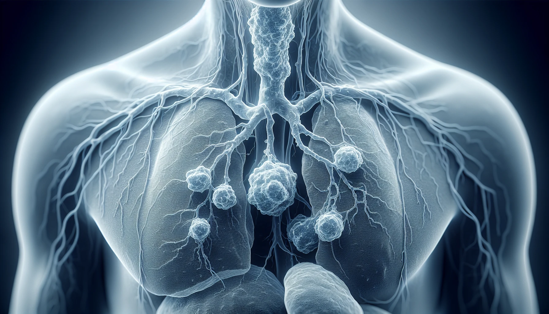 Illustration of lymphatic system with highlighted lymph nodes