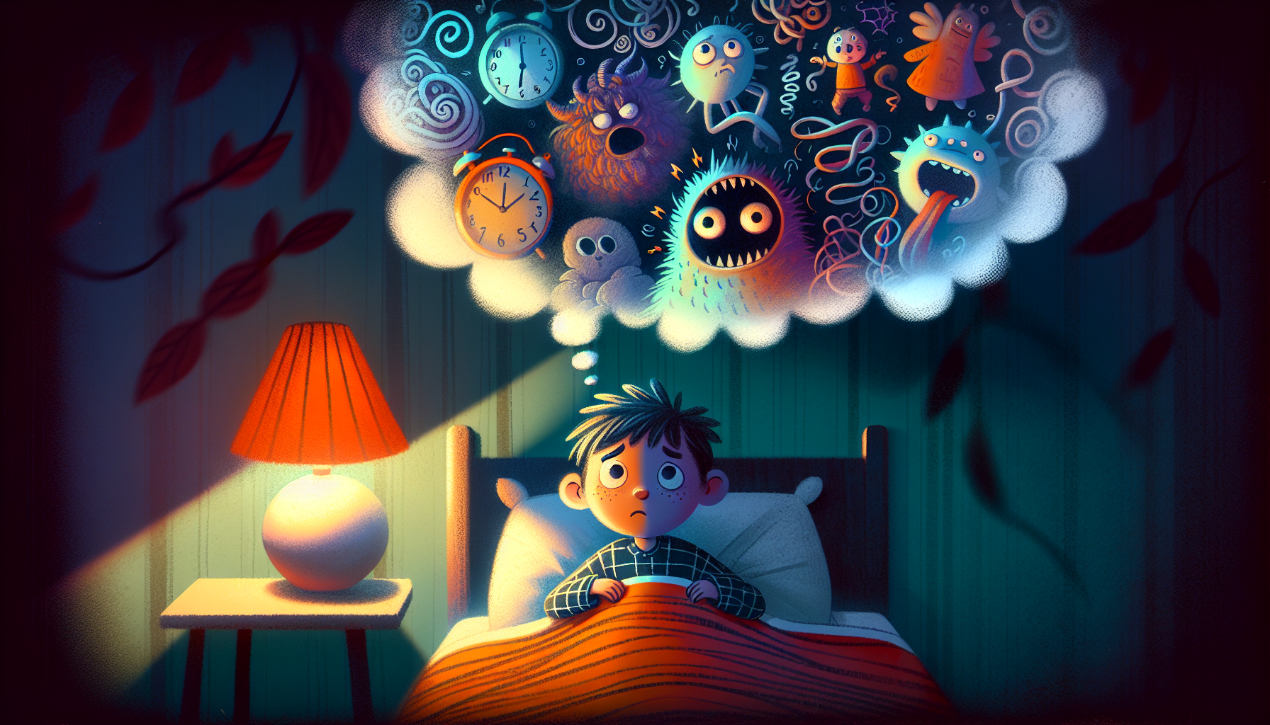 An illustration depicting common sleep issues faced by children, such as difficulty falling asleep.