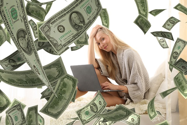 woman, laptop, money