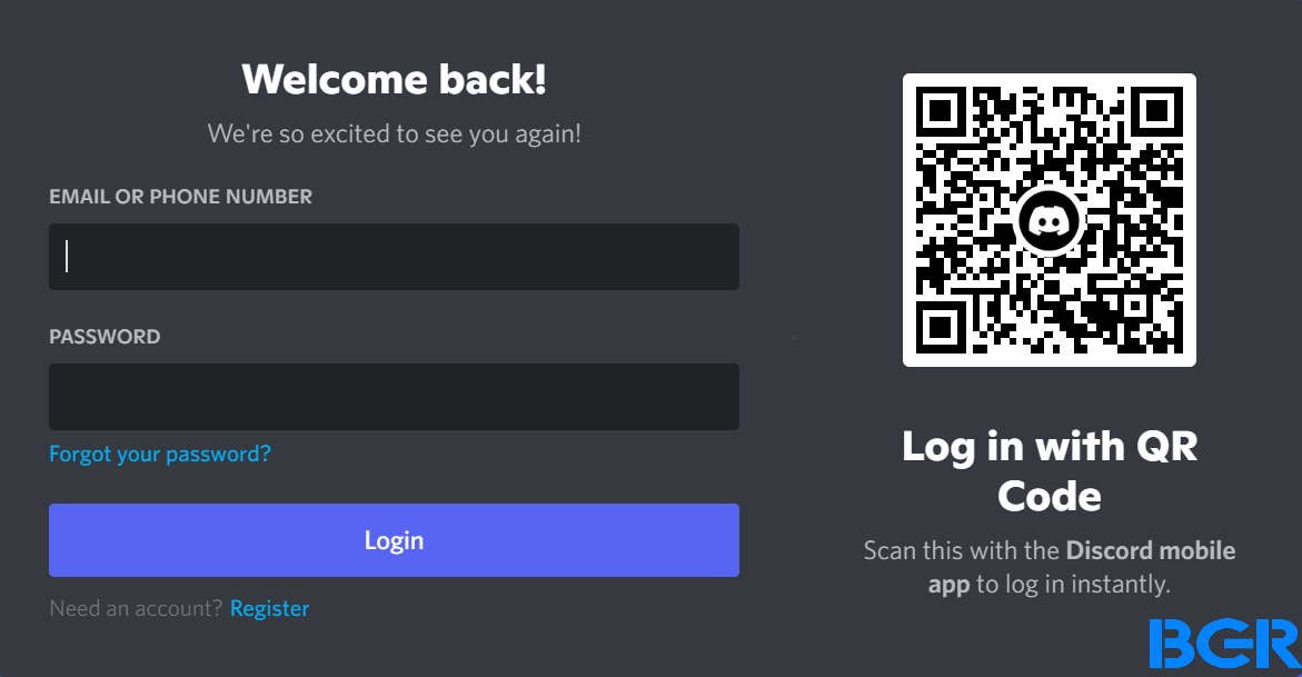 Sign in with your Discord details 