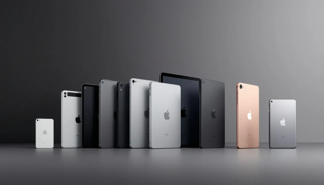 Die evolution der iPad-Generationen mit verschiedenen iPad-Modellen im Hintergrund.