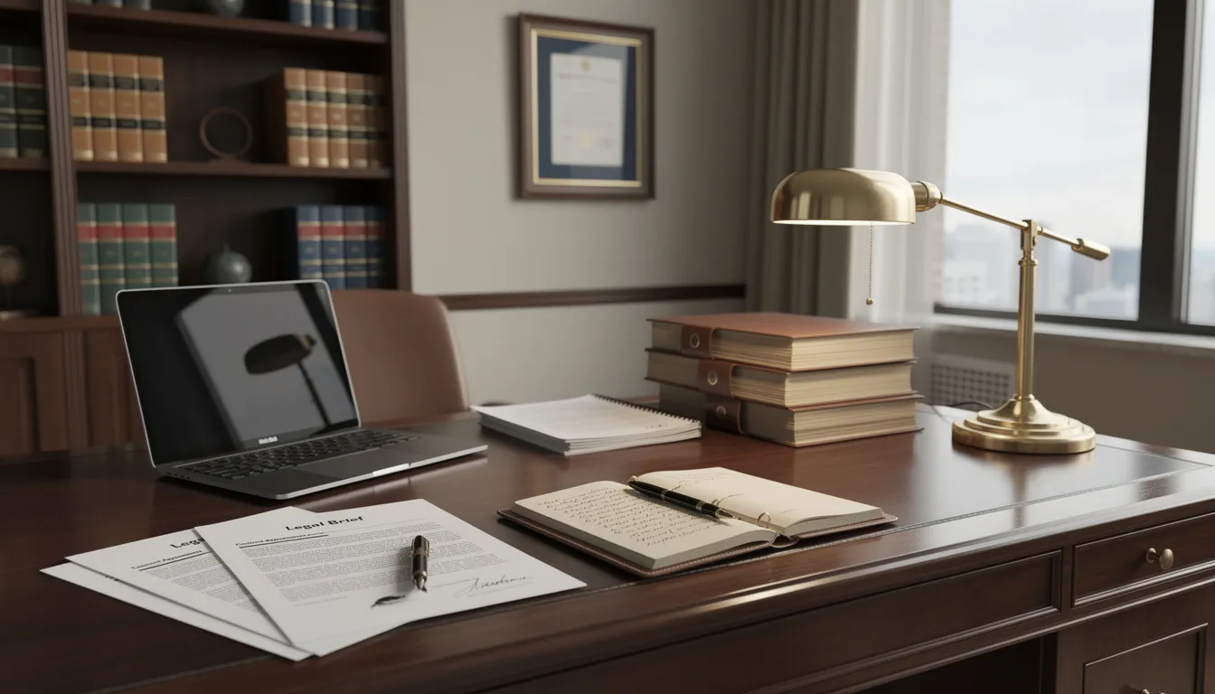 The image depicts a professional law office with a neatly organized desk featuring various legal documents, likely related to social security disability claims. This setting suggests a focus on providing legal support for clients navigating the appeal process for social security disability benefits in Louisiana.