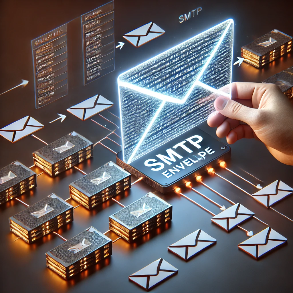 Ilustración del sobre SMTP mostrando el envío de un email entre servidores. | Posiciona.Digital