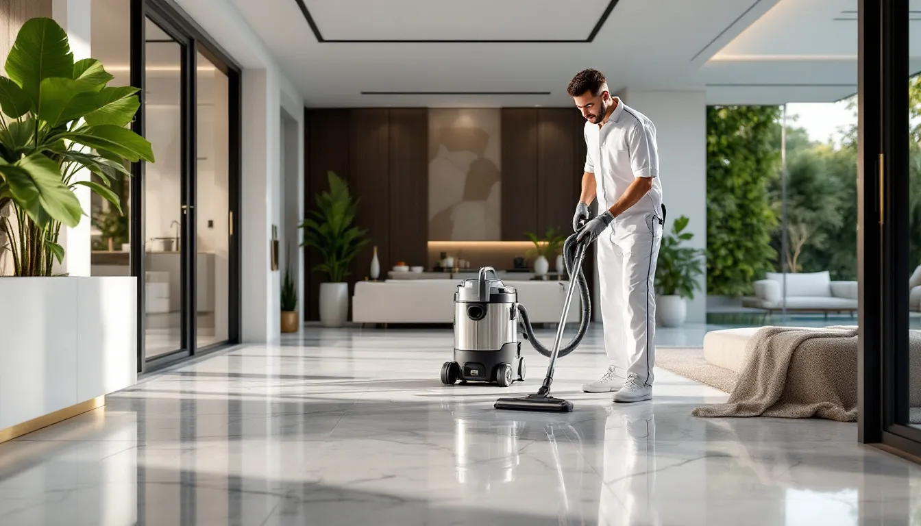 Specialized villa deep cleaning services in action.
