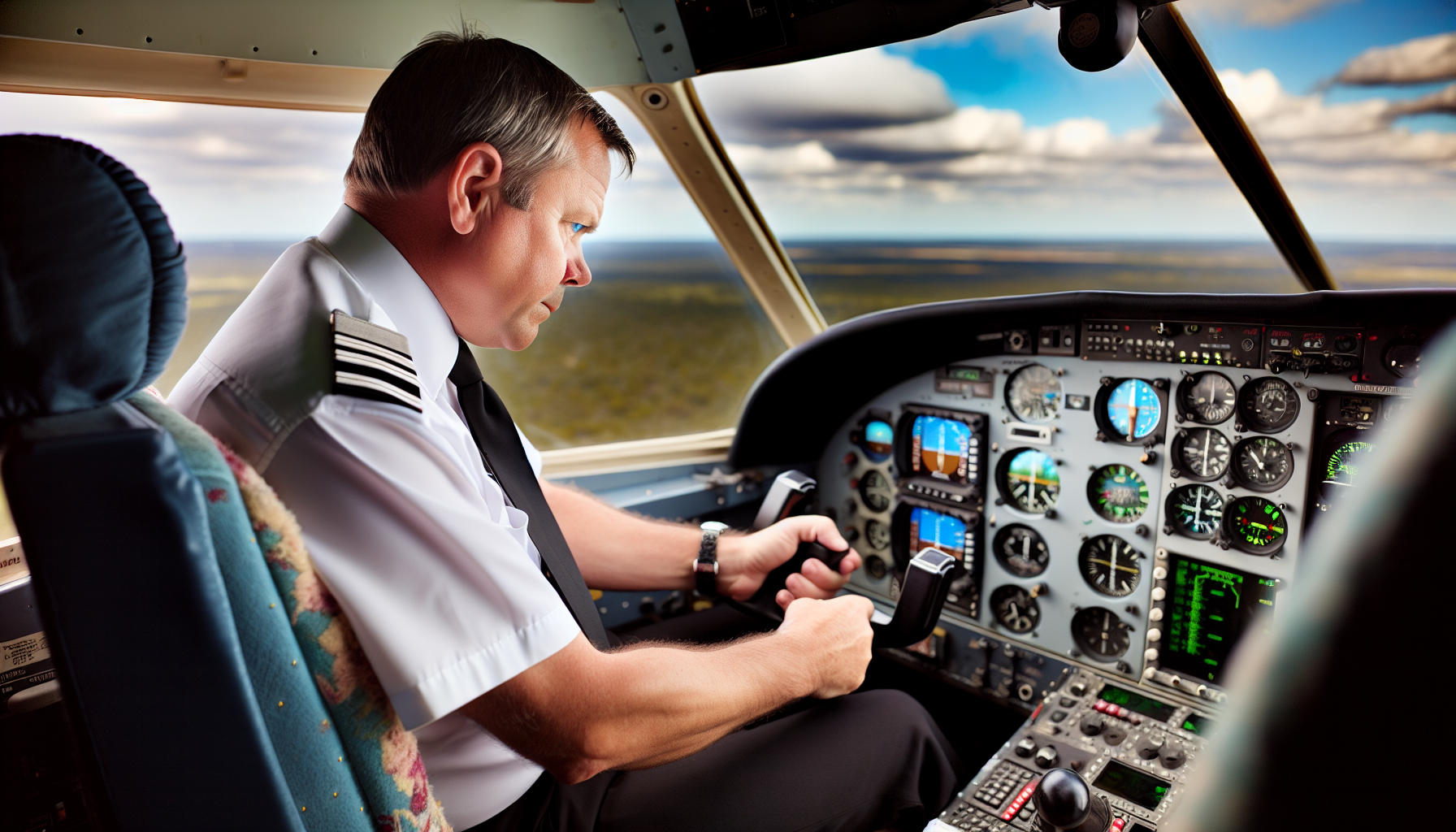 A pilot practicing emergency procedures in a multi engine aircraft