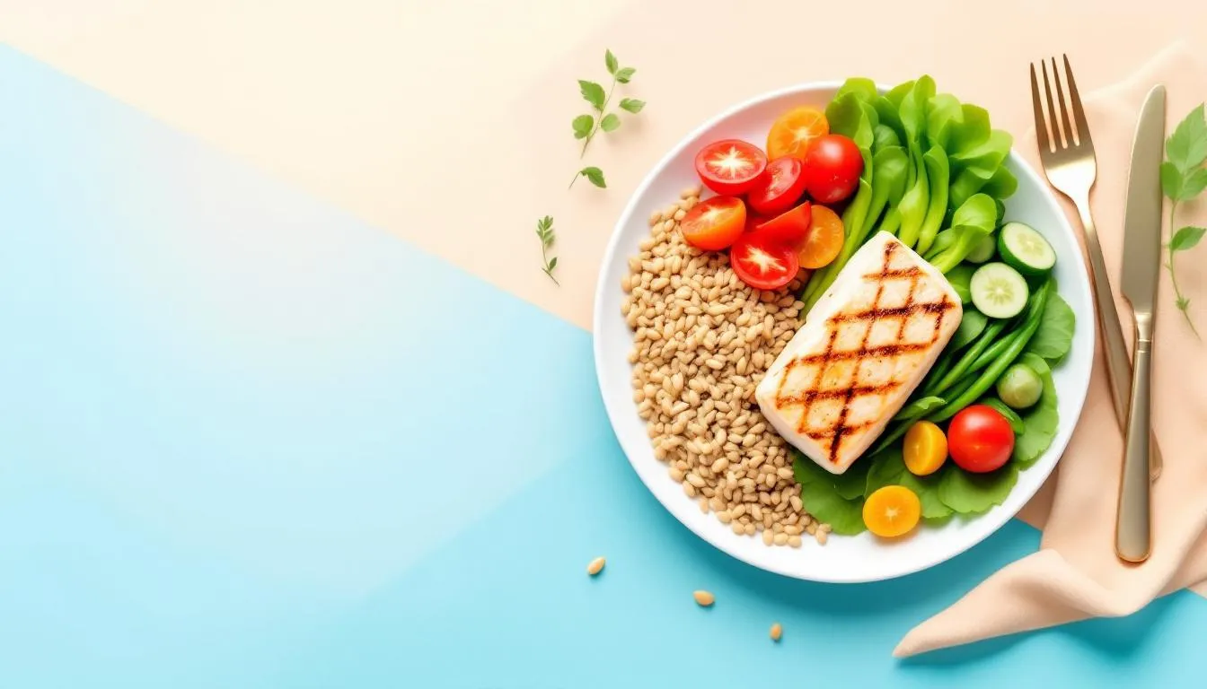 A balanced meal featuring healthy foods that complement sauna use.