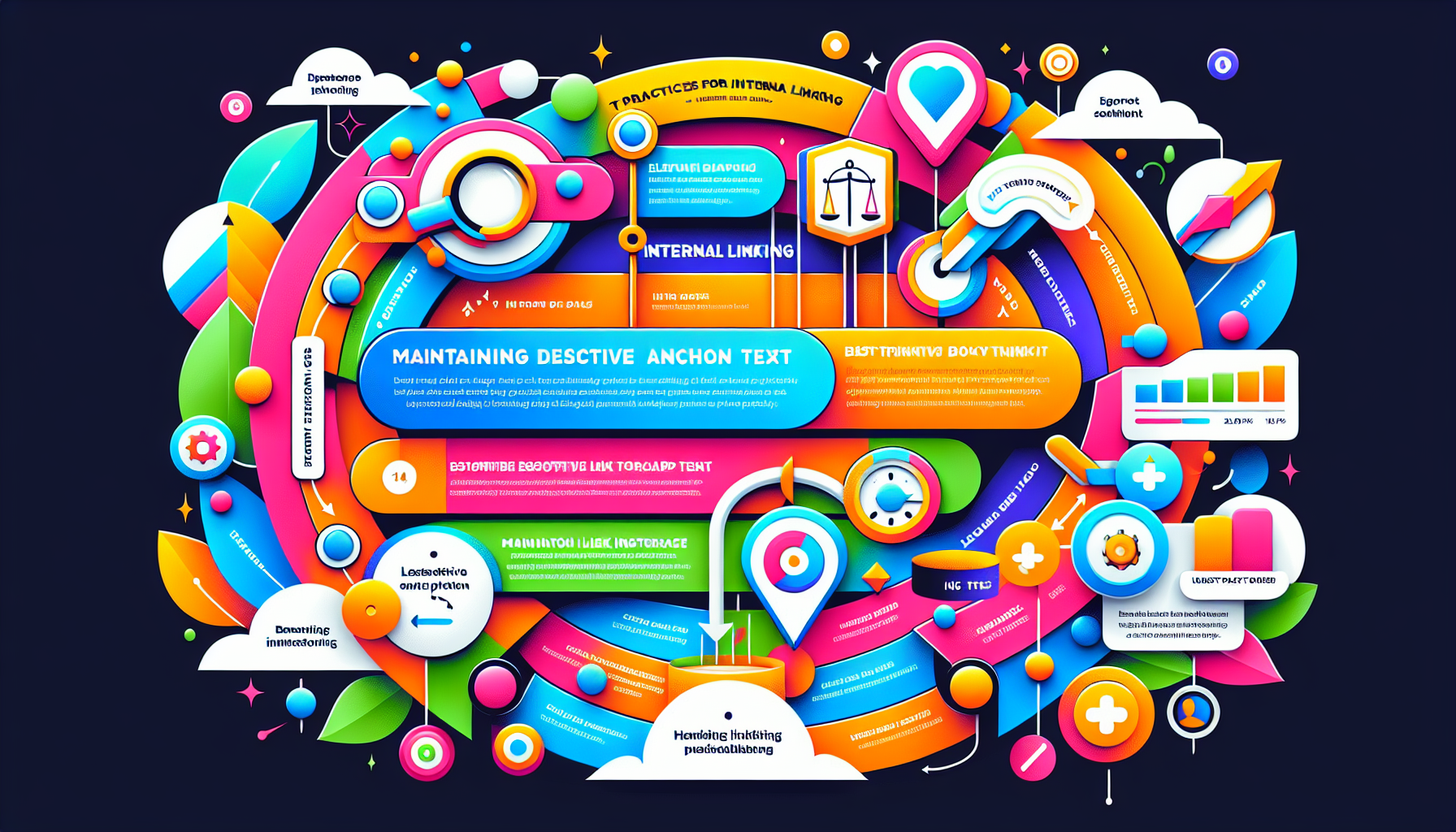 A visual representation of best practices for internal linking, emphasizing the importance of descriptive anchor text.