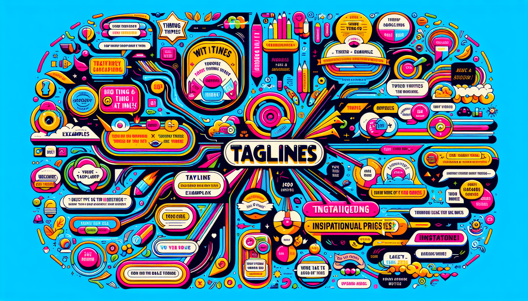 An illustration categorizing different types of taglines, including descriptive and inspirational.